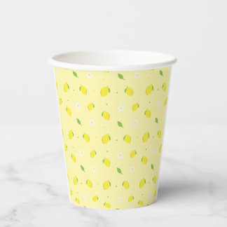 Yellow Orange Seamless Pattern with White Flowers  Paper Cups