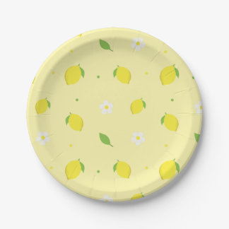 Yellow Orange Seamless Pattern with White Flowers  Paper Plate