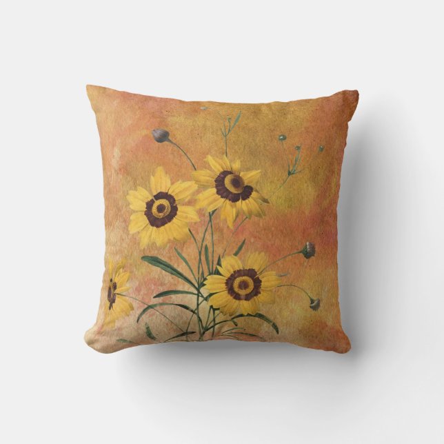 Yellow & Orange  Shabby Floral Cushion (Front)