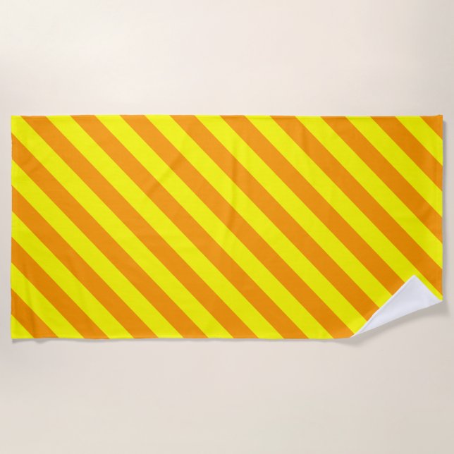 Yellow Orange Stripes Lines Beach Towel (Front)