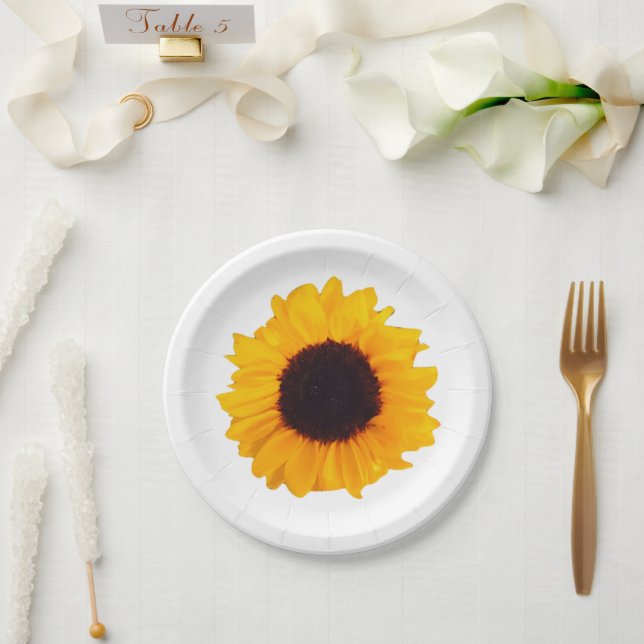 Yellow Orange Sunflower Floral 4Eve Paper Plate (Wedding)