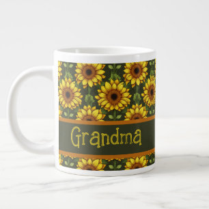 Yellow Orange Sunflower with Green & Brown Large Coffee Mug