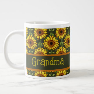 Yellow Orange Sunflower with Green & Brown Large Coffee Mug