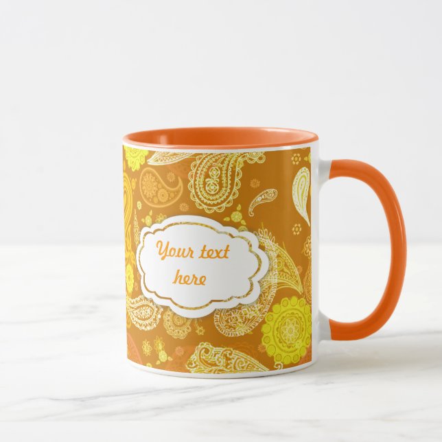 Yellow  orange sunny  paisley customisable mug (Right)