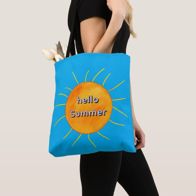 Yellow Orange Sunshine Hello Summer Tote Bag (Close Up)