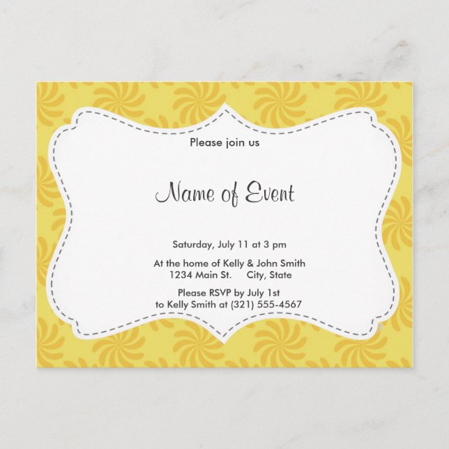Yellow Orange Swirl; Spring Swirls Invitation Postcard (Front)