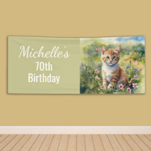 Yellow Orange Tabby Kitten Cat  70th Birthday Banner