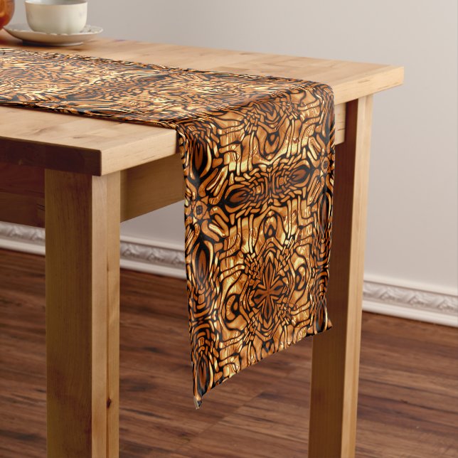 Yellow Orange Taupe Brown Hip Bohemian Bali Art Medium Table Runner (In Situ)