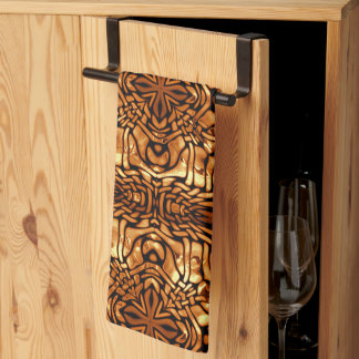 Yellow Orange Taupe Brown Hip Bohemian Bali Art Tea Towel