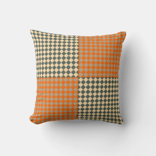 Yellow Orange Taupe Chequered Diamond Pattern Cushion
