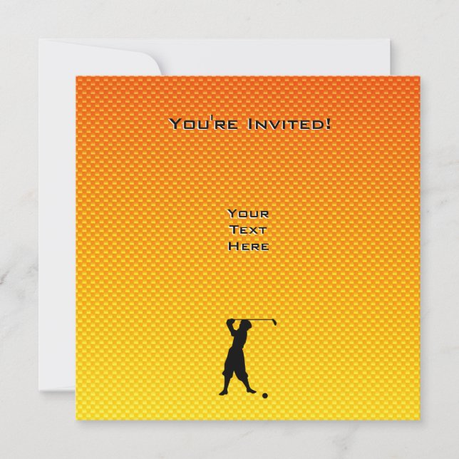 Yellow Orange Vintage Golfer Invitation (Front)