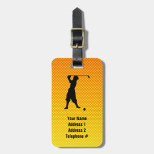 Yellow Orange Vintage Golfer Luggage Tag