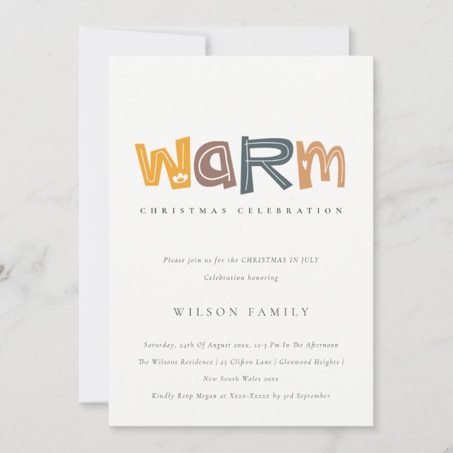 Yellow Orange Warm Christmas in July Party Invite (Front)