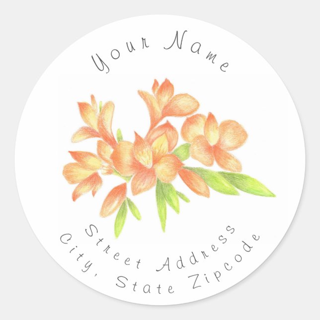 'Yellow Orange Watercolor Alstromeria' Label (Front)