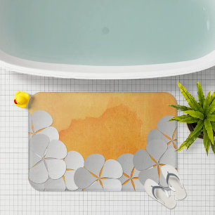 Yellow-Orange Watercolor and White Flowers Bath Mat