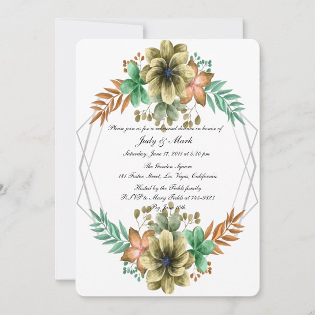 Yellow Orange Watercolor Floral Rehearsal Dinner Invitation (Front)