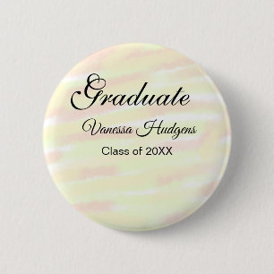 Yellow orange watercolor graduation add name year 6 cm round badge