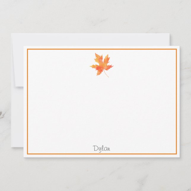 Yellow Orange Watercolor Maple Leaf Card (Front)