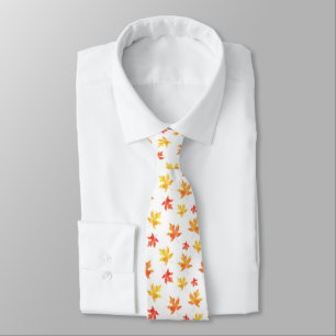Yellow Orange Watercolor Maple Leaf Pattern Tie