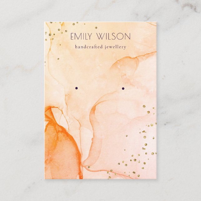 Yellow Orange Watercolor Stud Earring Display Business Card (Front)