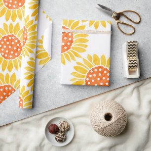Yellow Orange Watercolor Sunflower Pattern Wrapping Paper