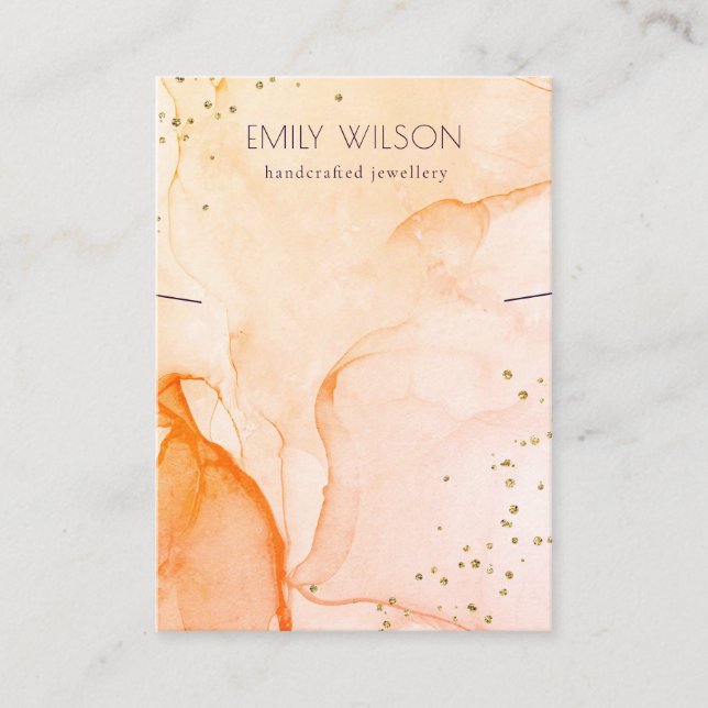 Yellow Orange Watercolor Texture Necklace Display Business Card (Front)