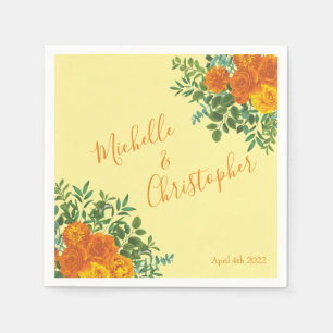 Yellow Orange Wedding Floral Roses Napkin