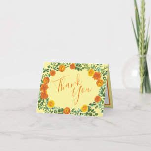 Yellow Orange Wedding Floral Roses Thank You Card