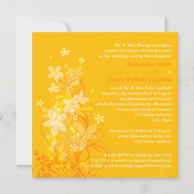 Yellow, Orange, White Floral Wedding invitation (Front)