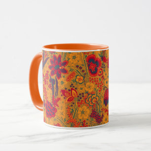 YELLOW ORANGE WILD FLOWERS TULIPS,LEAVES FLORAL  MUG