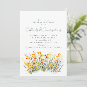 Yellow Orange Wildflowers Cocktails Conversations  Invitation