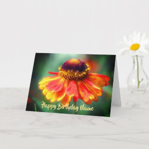 Yellow Orange Zinnia Personalised Birthday Card