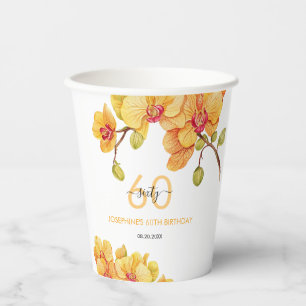 Yellow Orchid Flower Botanical Birthday Paper Cups