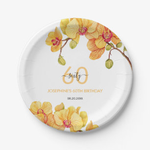 Yellow Orchid Flower Botanical Birthday Paper Plate