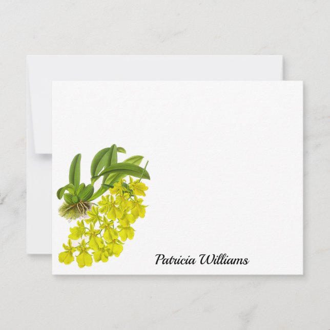 Yellow Orchid Flower Personalised Note Card (Front)