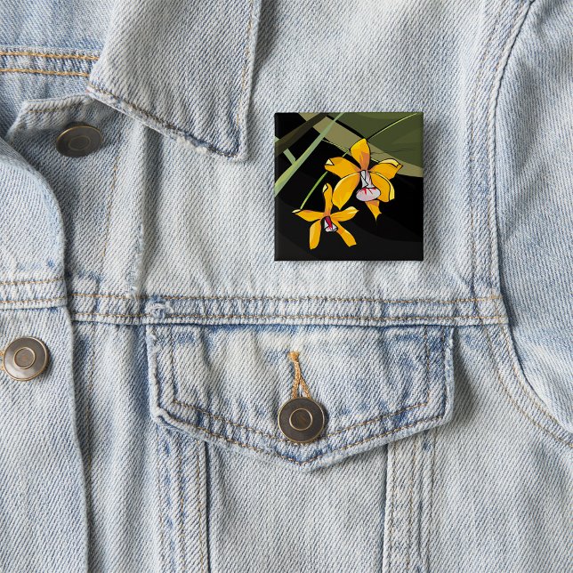 Yellow Orchid Flower Tropical Botanical 15 Cm Square Badge (Creator Uploaded)