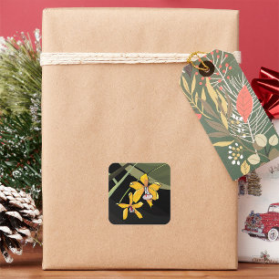 Yellow Orchid Flower Tropical Botanical Square Sticker