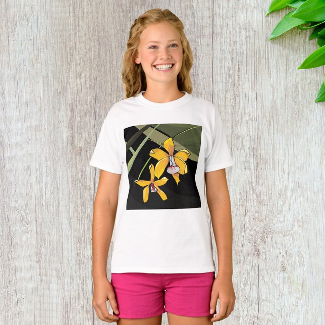 Yellow Orchid Flower Tropical Botanical T-Shirt (Creator Uploaded)