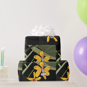 Yellow Orchid Flower Tropical Botanical Wrapping Paper