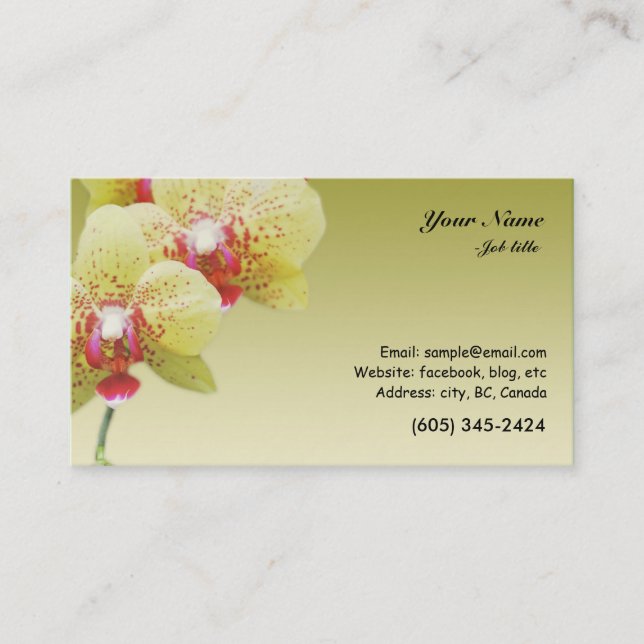 yellow orchid flowers business card (Front)