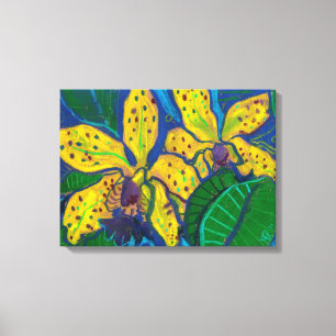Yellow Orchid Flowers, Pastel Painting Floral Art Canvas Print