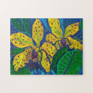 Yellow Orchid Flowers, Pastel Painting Floral Art Jigsaw Puzzle