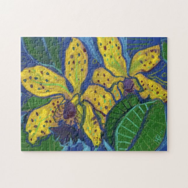 Yellow Orchid Flowers, Pastel Painting Floral Art Jigsaw Puzzle (Horizontal)
