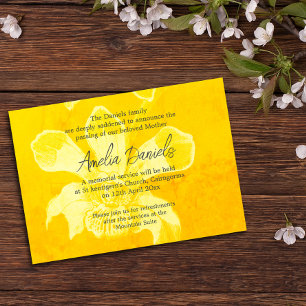 Yellow Orchid Funeral Announcement Card