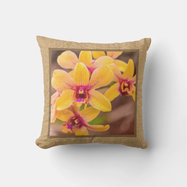 Yellow Orchid Hawaiian Tropical Reversible Outdoor Cushion (Front)