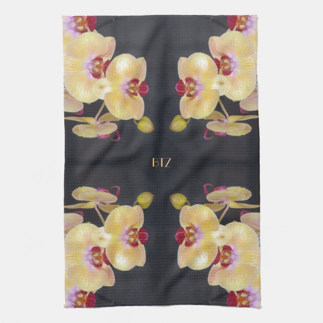 Yellow Orchid Pattern Tea Towel (Vertical)