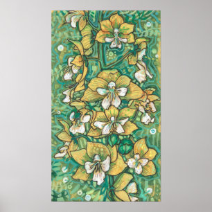 Yellow Orchid Tropical Flowers Floral Painting Art Poster