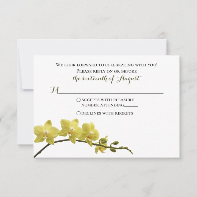 Yellow Orchid Wedding Reply Card (Front)