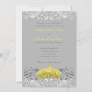Yellow Orchids Grey Floral Wedding Invitation