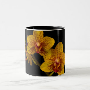 Yellow Orchids on Black Two-Tone Coffee Mug